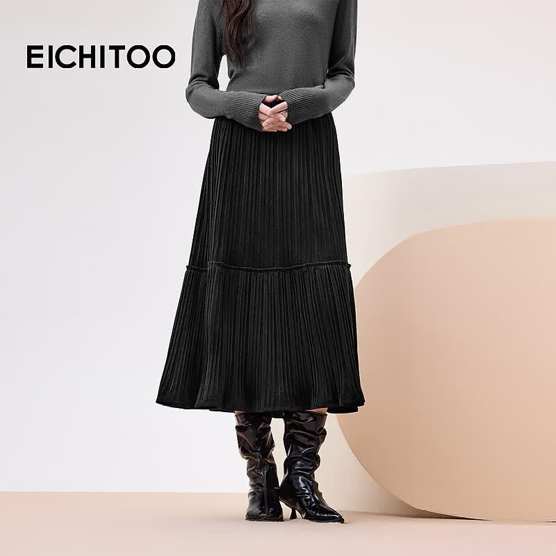 EICHITOO Women s Velvet Textured Pleated Midi Skirt L