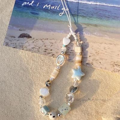 Sea Breeze Cell Phone Charm Strap Flower Star Ins Cell Phone Wrist Strap Y2K Handmade Summer Cell Phone Hanging Chain Women