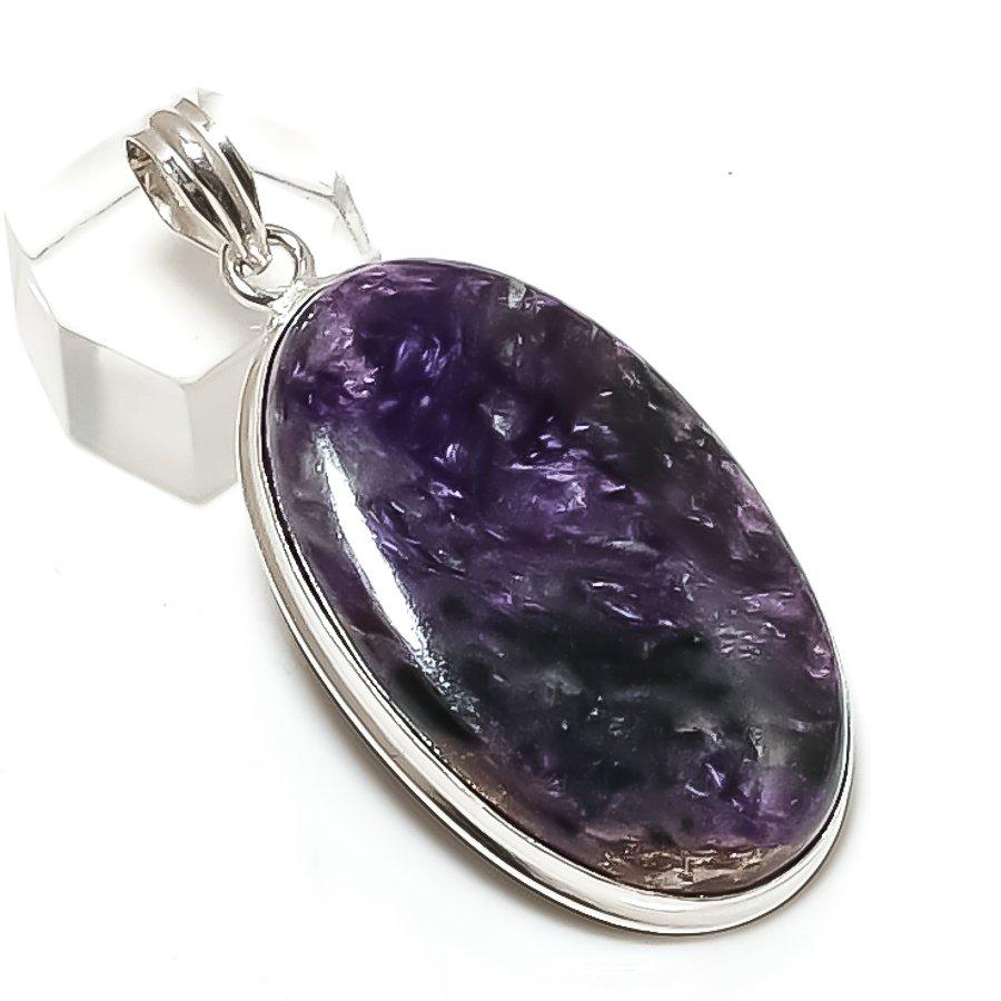 Russian Charoite Gemstone Handmade 925 Sterling Silver Pendant 2.36" V5d19
