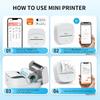 Mini Sticker Printer, Portable Thermal Inkless Printer with Auto-Calibration, Bluetooth Compact Label Maker with 7 Rolls (3 Paper Types) & 6 Colored