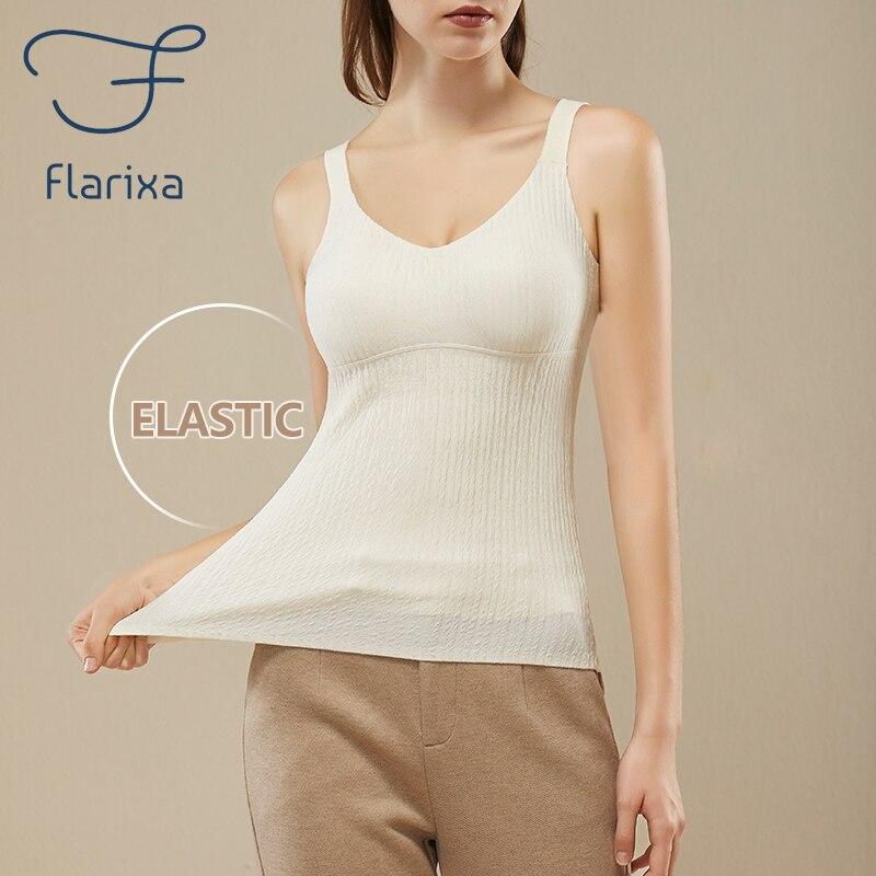 Flarixa Seamless Thermal Tank Top Women's Thermal Underwear Camisole With Cups Vest Warm Winter Clothing Comfort Thermo Lingerie