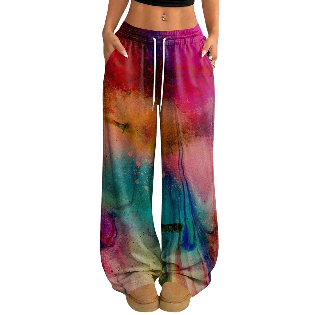 Women's Casual And Fashionable Printed Elastic Waist Loose Wide Leg Pants
