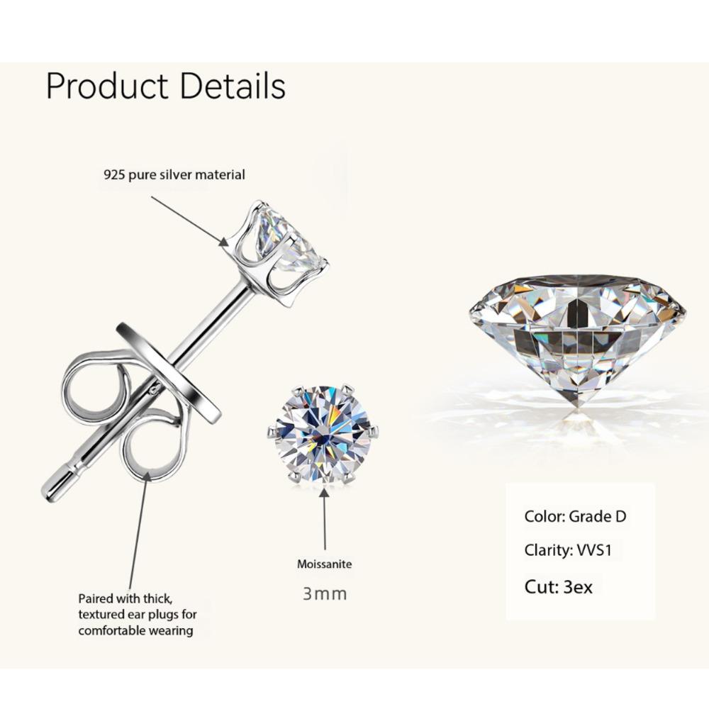 3-9mm Minimalist Delicate Six Prong Moissanite Stud Earrings Unique High End D VVS1 Exquisite Jewelry