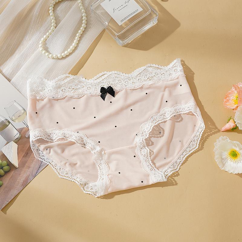 Women's Lace Panties M-XL Thin Sexy Ice Silk Briefs Dots Breathable Underwear Female Slimming Pants