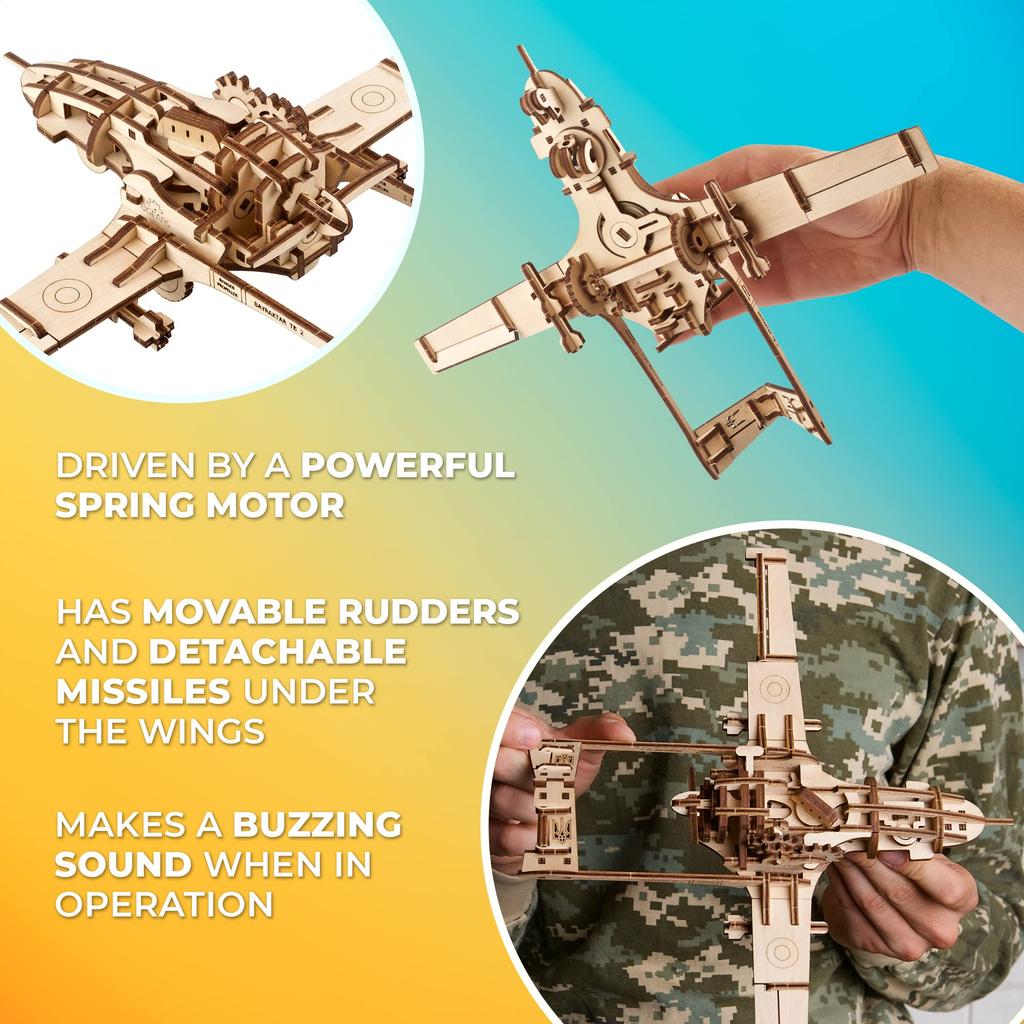 Ugears Combat Drone Bayraktar TB2 70189 Wooden Puzzle, Crafts & Models, No Glue or Tools Required, for Adults