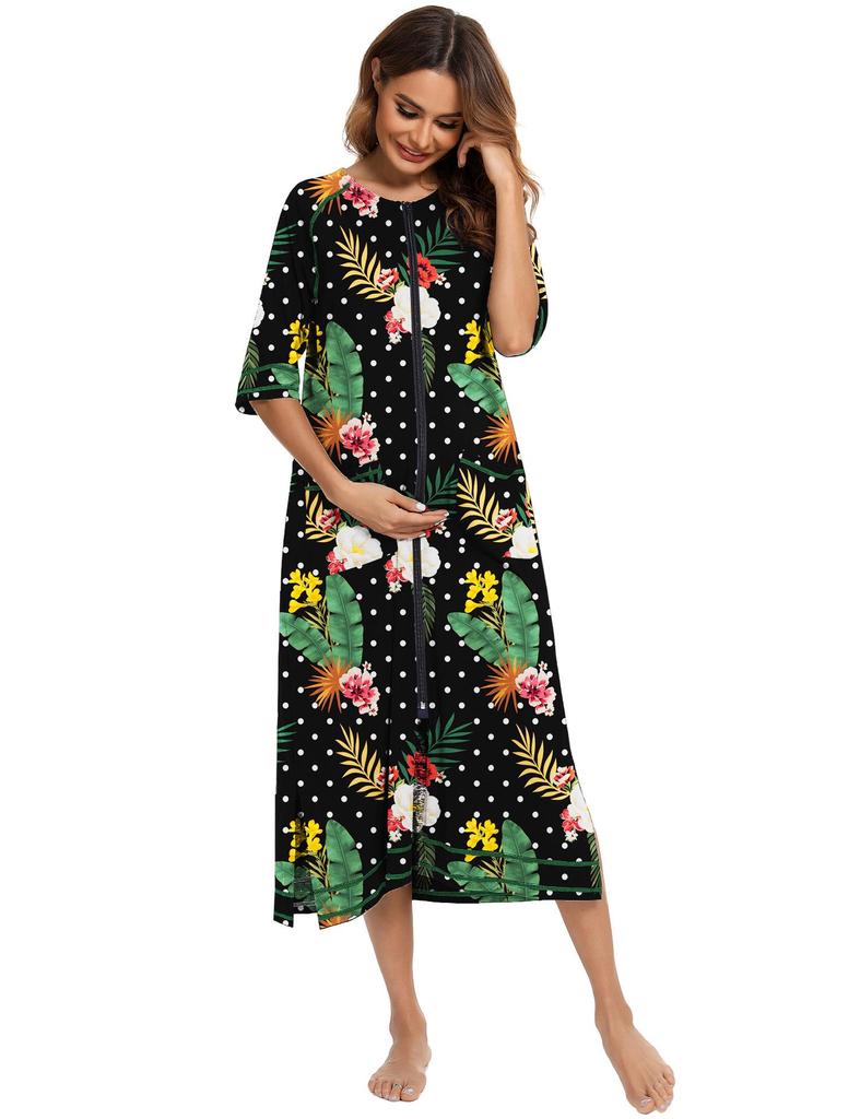 Rochie de maternitate europeană și americană 2024: Pijamale Confortabile, Casual, cu Croială Largă și Mâneci 3/4 pentru Primăvară și Vară