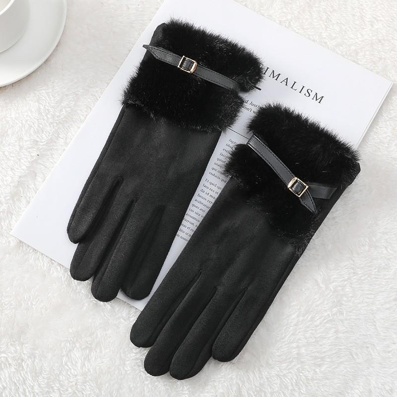 Plush Gloves Women's Winter Cold-proof and Warm Riding Antifreeze Suede All-match Split-finger Touch-screen Cycling
