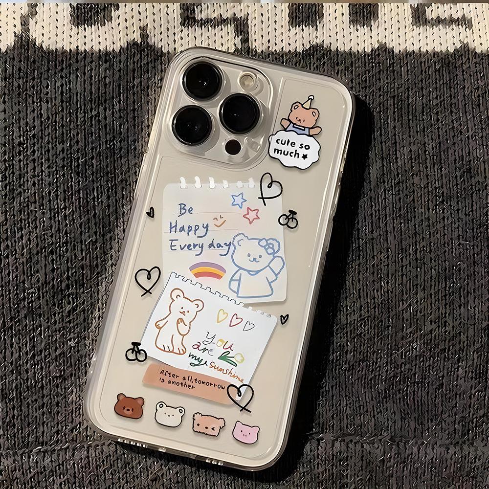 Japan and South Korea ins cartoon sticky note bear for iPhone16promax mobile phone case Apple 17 new protective case Apple 17