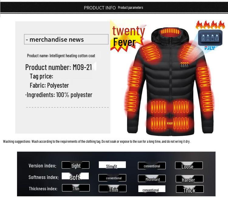 Men's Heated Hooded Cotton Jacket with Carbon Fiber for Outdoor Warmth