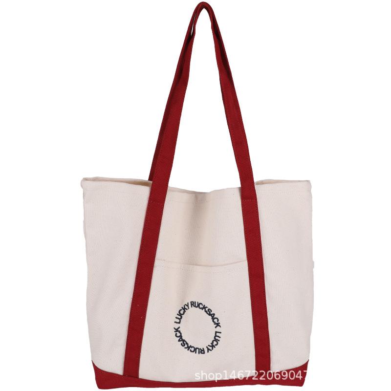 

Canvas bag Korean version versatile shoulder tote bag ins simple embroidery casual bag large capacity bag in stock