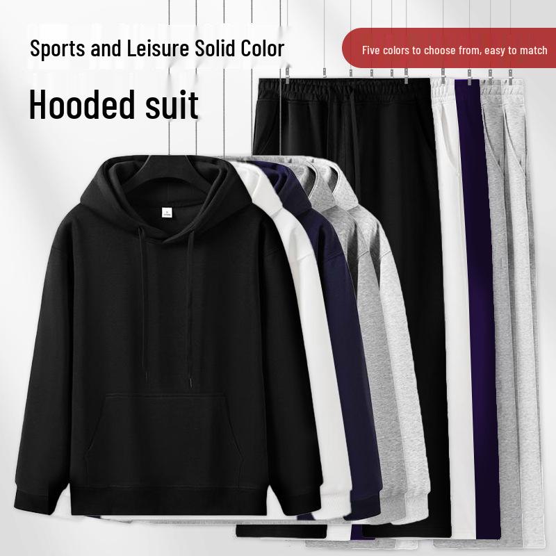 2025 Women's Autumn/Winter Hooded Sweatshirt & Flat Hem Sweatpants Set - Trendy American Brand Loose Fit, 300g Weight.