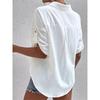 Women's Summer Shirt Short-sleeved Pocket Lapel Mid-length Cotton and Linen Shirt