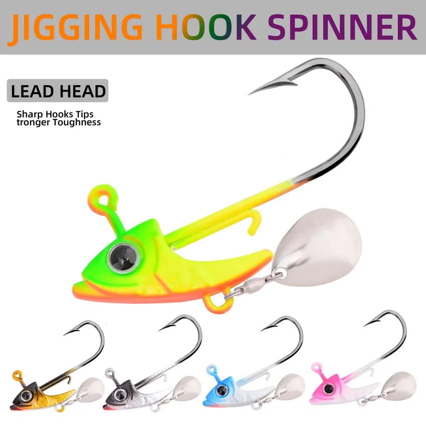 5pcs Jig Head 7.5g 10.5g 15g Fishing Lures Sinking Rotating Sequin Metal Spoons Fishing Hooks Jigs Fishhook Baits Tackle