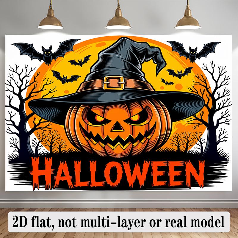 Party Backdrop Halloween Flat Banners Pumpkin Witch Witches Bats Colors Parties Photo Background Decor Front Door Decor