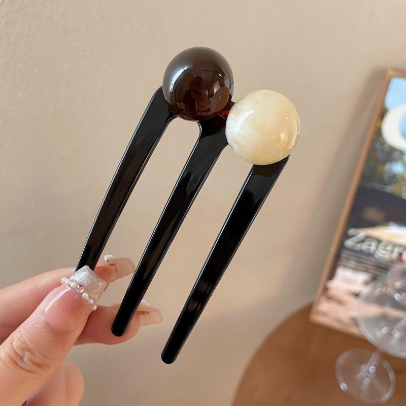 French Twist Pearl Beads Hair Stick Hair Clip Acetate U-Shaped Hair Fork Hairpin Tortoise Women Hair Bun Comb Hair Accessories