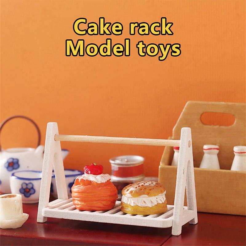 1:12 Dollhouse Miniature Bread Rack Cake Stand Rack Food Storage Shelf Wooden Kitchen Furniture Model DollHouse Decor Accessory