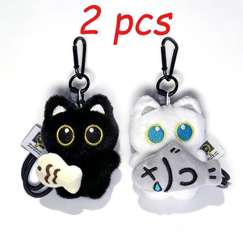 Soft Cute Cartoon Cat Plush Ornaments Multi-Style Dark-Style Keychains Bag Charms Cuddly Stuffed Fluffy Huggable Kawaii Comfort Adorable