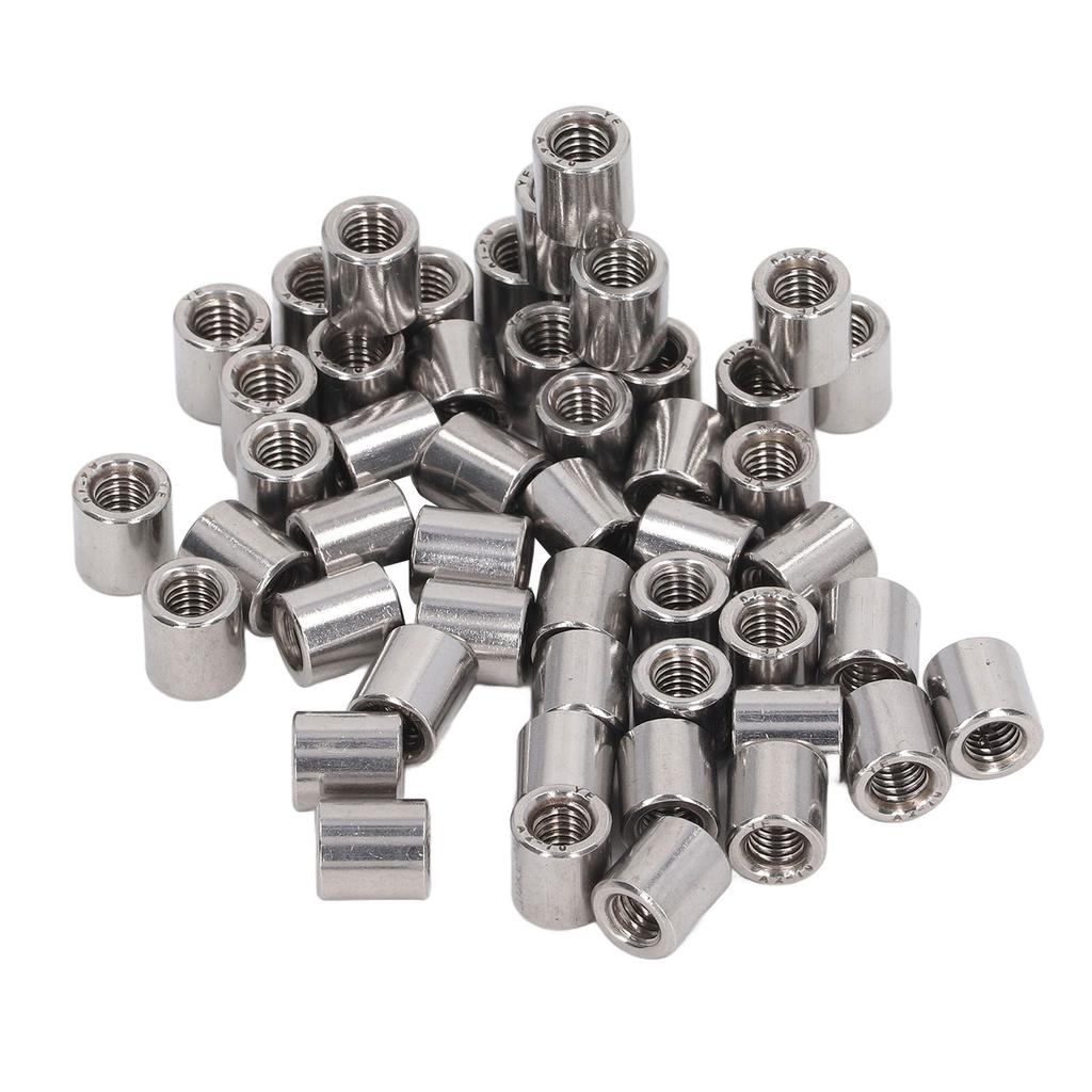 50Pcs Coupling Nut Round Rod Connector 304 Stainless Steel Female Thread M6x1.0 10 L11mm