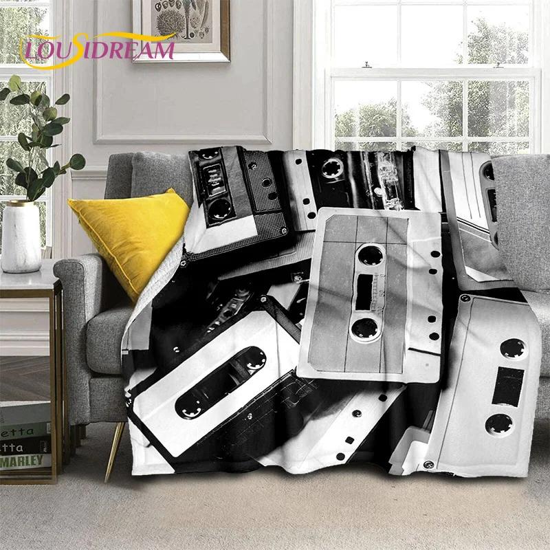 Padrão de Fita Cassete de Música Retrô Manta 3D, Manta Macia para Casa Quarto Cama Sofá Piquenique Viagem Escritório Cobertura Manta Criança