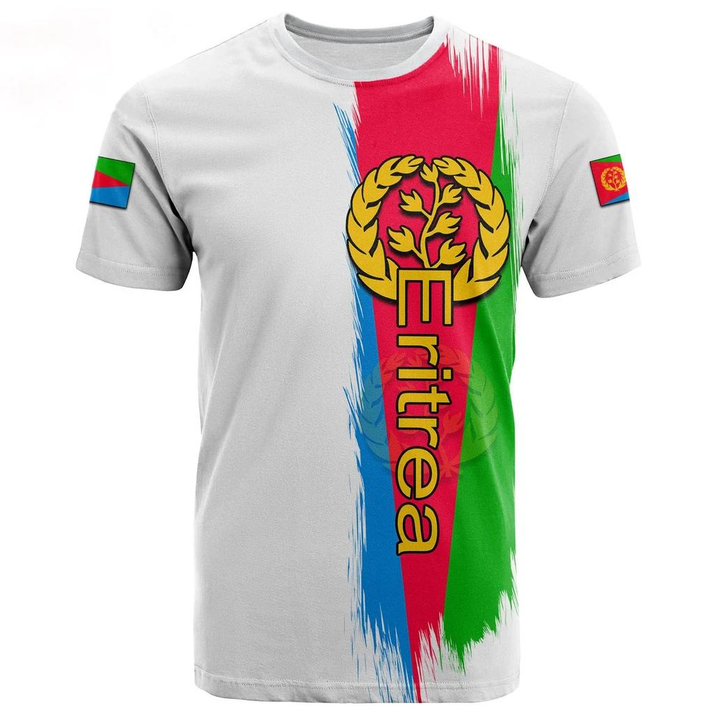 Sommer-T-Shirts mit Rundhalsausschnitt und 3D-Aufdruck der eritreischen Flagge, modisch, lässig, kurzärmelig, für Kinder und Jungen