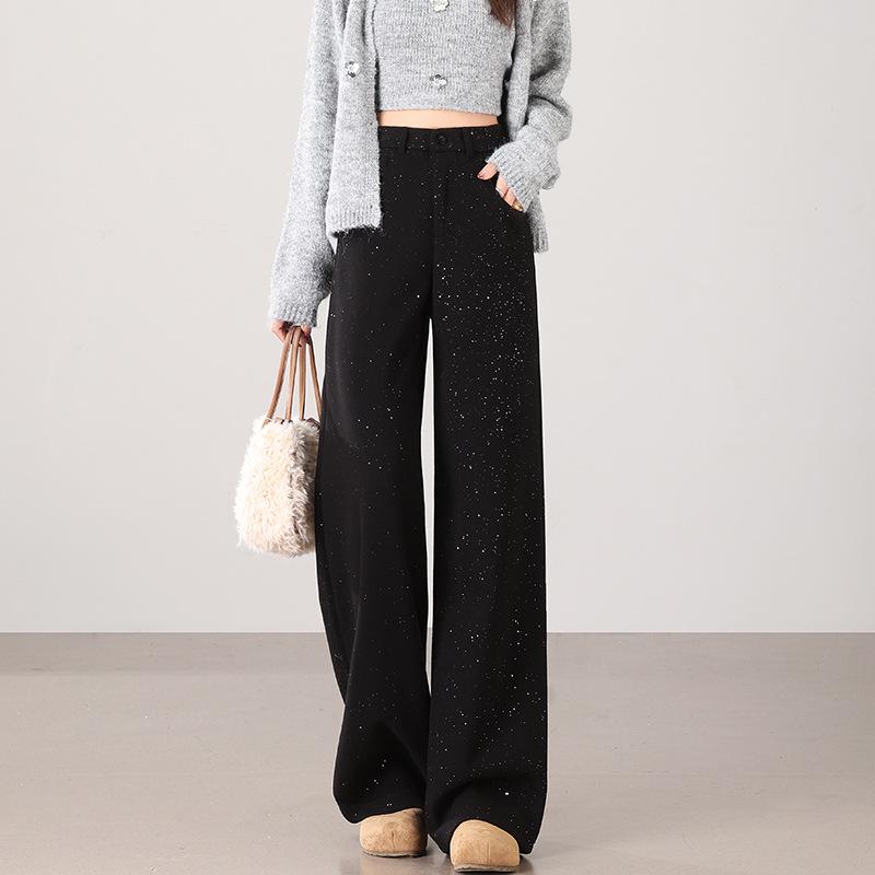 2025 Women s High-Waisted Wide-Leg Pants: Autumn/Winter Slimming Loose Drape Casual Trousers XL