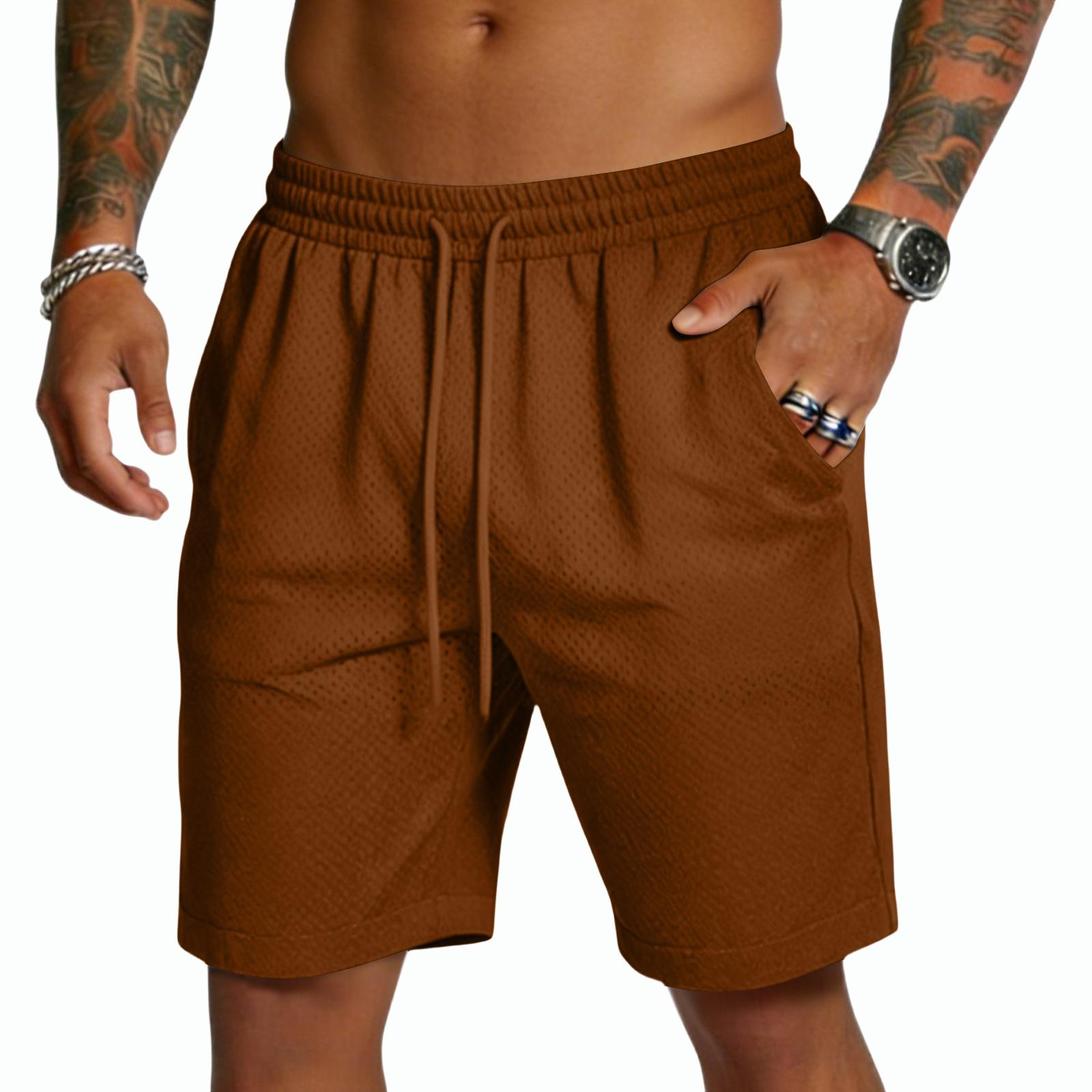 

Mens Athletic Shorts Gym Shorts Men Workout Shorts for Men Mesh Breathable Lightweight Drawstring Design S коричневый