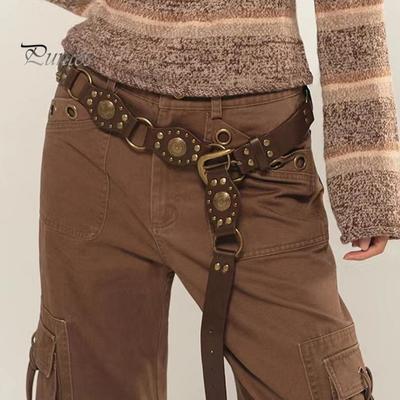 Cowboy-Western-Stil Gürtel Jeansrock Kunstleder Bund verstellbare Länge Multi-Loch-Design braun breiter Gürtel