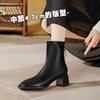 Wow custom~ high heel short boots thick heel fashion boots soft leather spring and autumn single boots square head thin boots