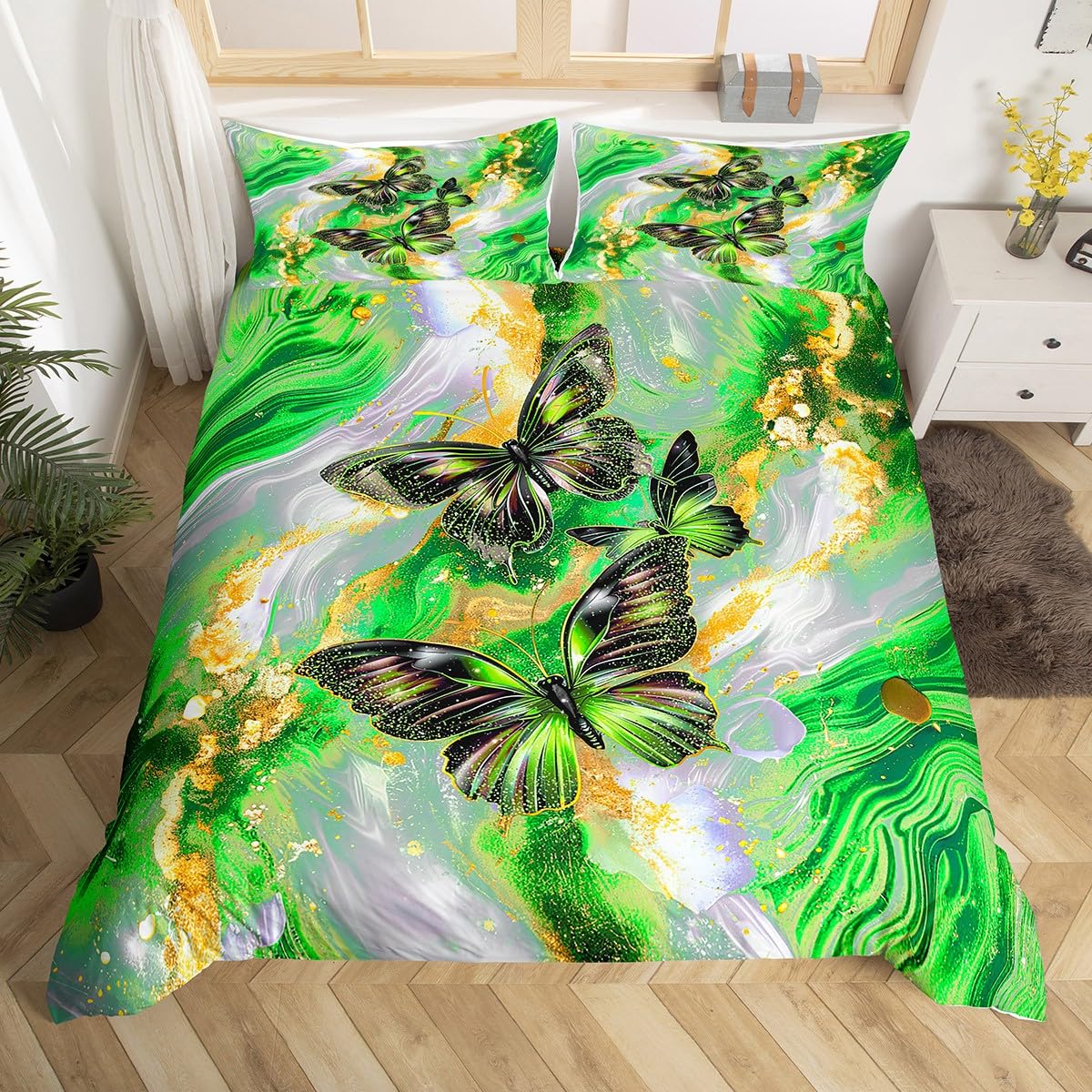 

Black Marble Duvet Cover Set Teal Butterfly Comforter Cover,Red Marbling Bedding Sets Full,Abstract Ombre Ink Fluid Art Bed Set EU Single(135x200cm)