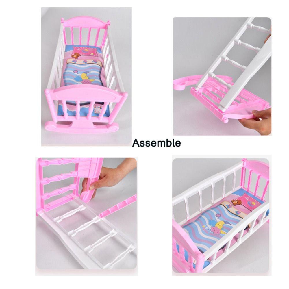 Pretend Play Baby Doll Rocking Bed Infant Carriage Doll Rocking Crib Baby Bed Cradle  Girls Gift
