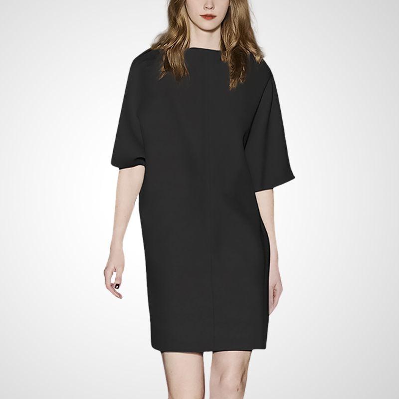 

Fashion Half Sleeve Loose Slim Looking Black Dress Black-color S