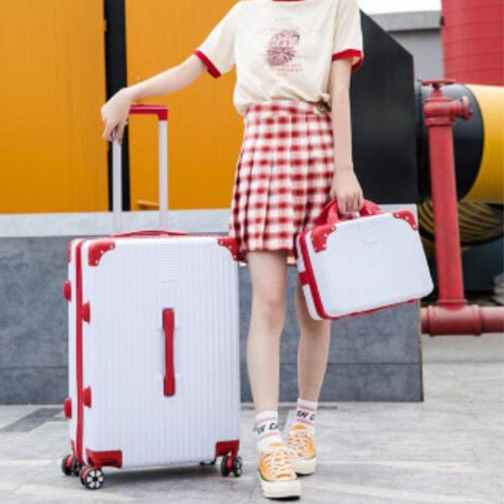 Partools Mini Suitcase, Red and White, Carry-on Bag, Storage Case, Stylish, Lightweight, Carry-on Compatible (Red x White)