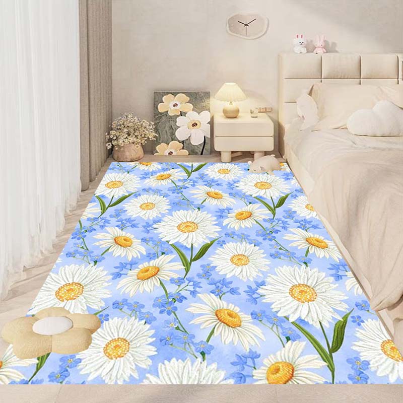This New, Fresh Daisy Print Rug Is Suitable for Decorating Bedrooms, Living Rooms, Kitchens, Gardens, Balconies, and Sunrooms.
