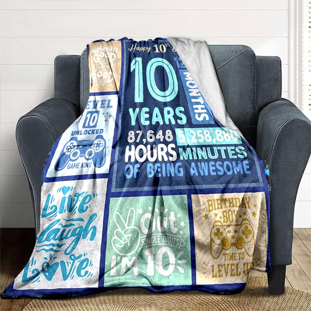 10Th Birthday Celebration Cozy Blanket for Sofa Couch Office Bed Picnics Four Seasons Multipurpose Modern Ideal Gift For Thanksgiving Y1