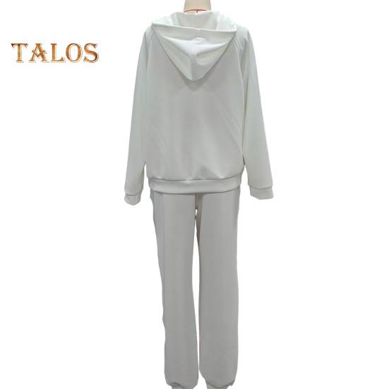 2 szt./zestaw damski bluza z kapturem spodnie garnitur kryształki dekoracyjne długie rękawy patchwork sportowa bluza spodnie z elastycznym pasem fitness strój jesień wiosna dres