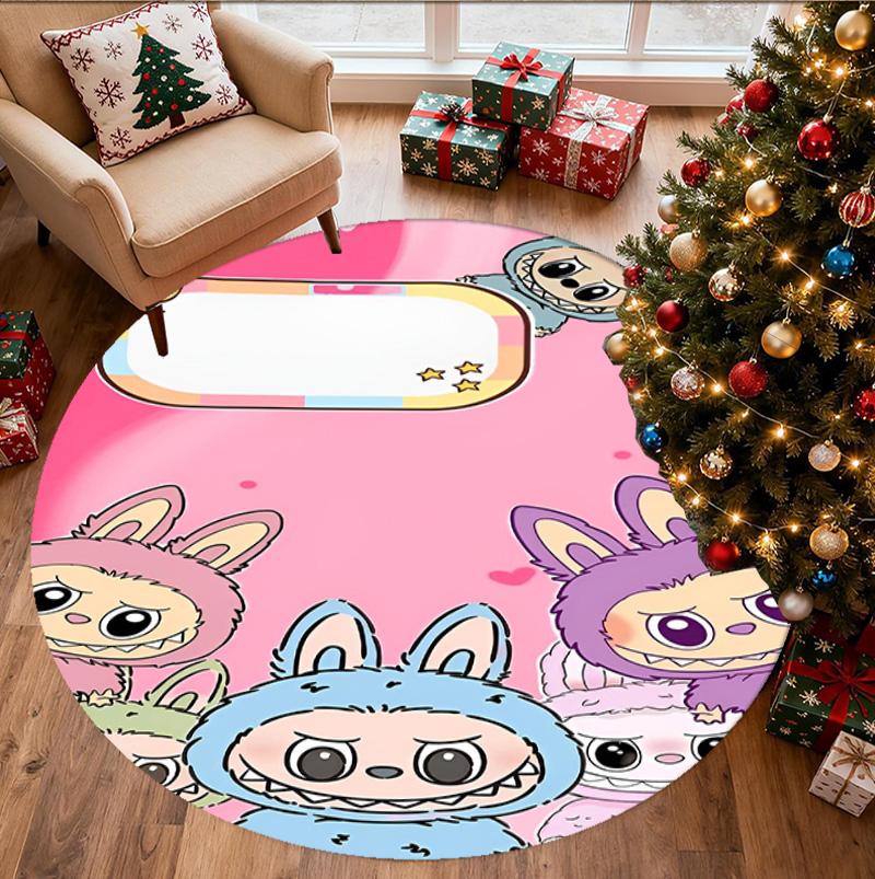 Labubu Pattern Round Rug, Indoor/Outdoor Mat, for Picnic, Gameroom, Bedroom, Office, Living Room, Home Decor Carpet, Birthday Gift