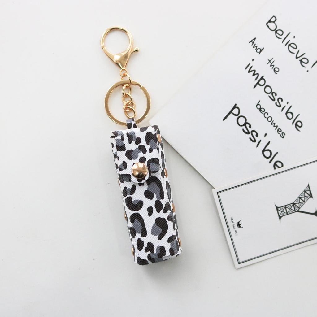 Leopard Print Lipstick & Lip Glaze Eco-friendly Fabric Storage Bag with Keychain Pendant