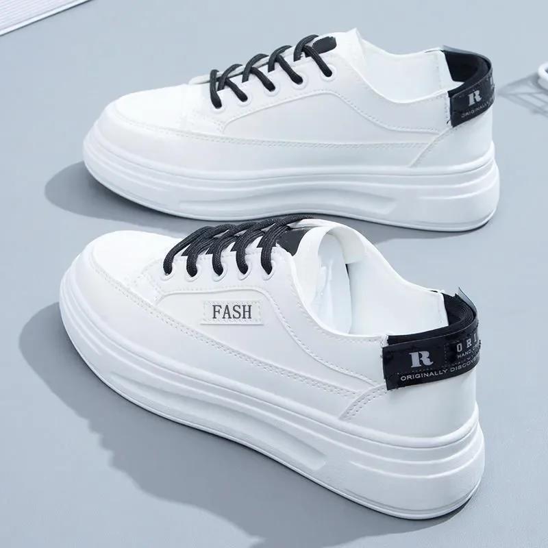 Vysoké/Nízké Tenisky pro Dámskou Sportovní Obuv Šněrovací Kožené Ležérní Jarní Podzimní Obuv Platforma Dámské Vulkanizované Boty