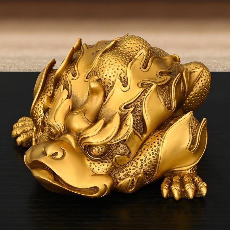 Pure Copper Ornament Flame Golden Home Living Room Office Desktop Decoration King Money-Biting Toad Three-