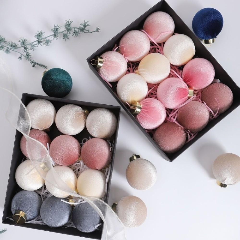 12pcs/SET 6cm Velvet Christmas Balls Set Velvet Plastic Christmas Flocking Balls Pendant Festival Red Green