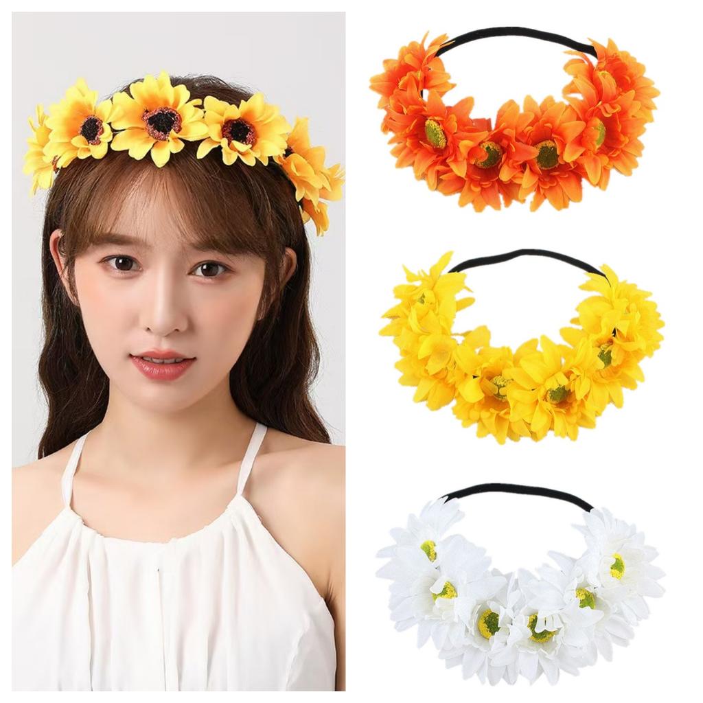 Sonnenblume Elastisches Stirnband Ungiftig Böhmische Haaraccessoires Blumenkranz Verstellbar Künstliche Gänseblümchen Blumen-Stirnband