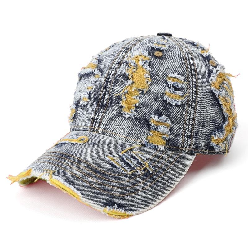 Distressed Tactical Retro Baseball Cap Hole Cap Korean Version Sun Hat Hole Spring Autumn Wash Denim Cap Hip Hop Fitted Cap