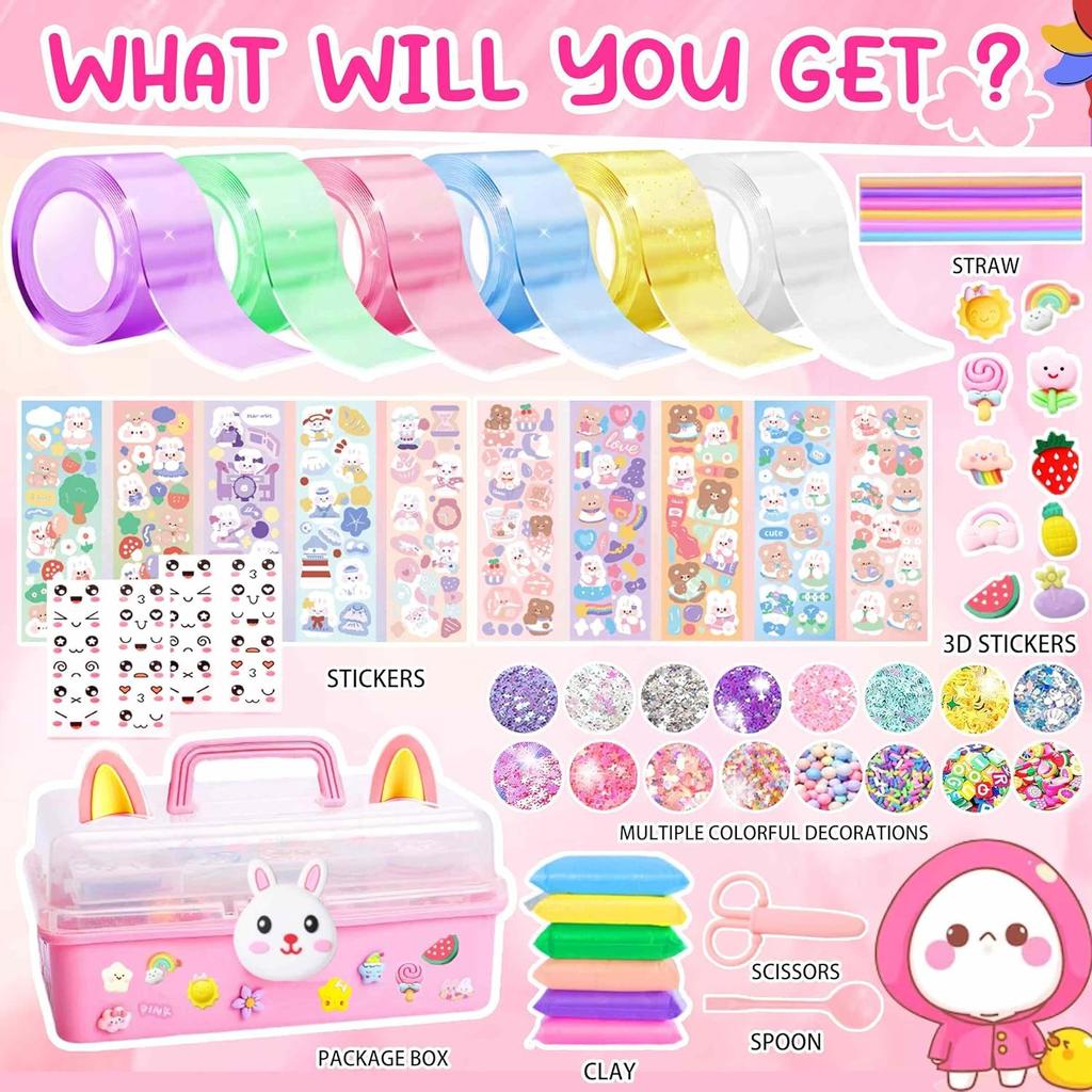 ZiZa Cute Bunny Nano Tape Bubble Kit for Kids, Nano Bubble Tape Squishy Maker Kit, Nano Tape Bubbles, Toys for Girls 4-6,Girl Toys Age 6-7 Years Old,