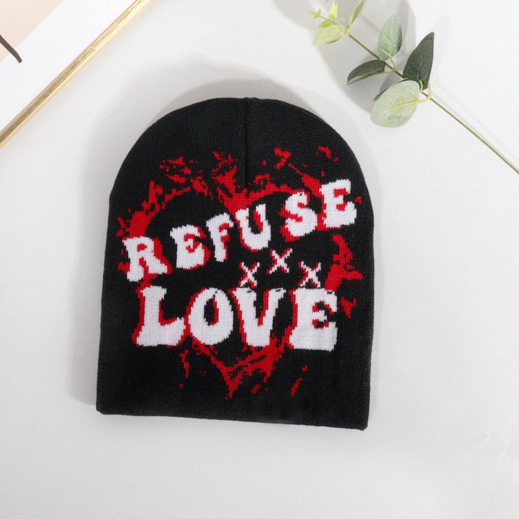 Cap Knit Unisex With Letter And Heart Embroidery Design For Fall Fashion Street