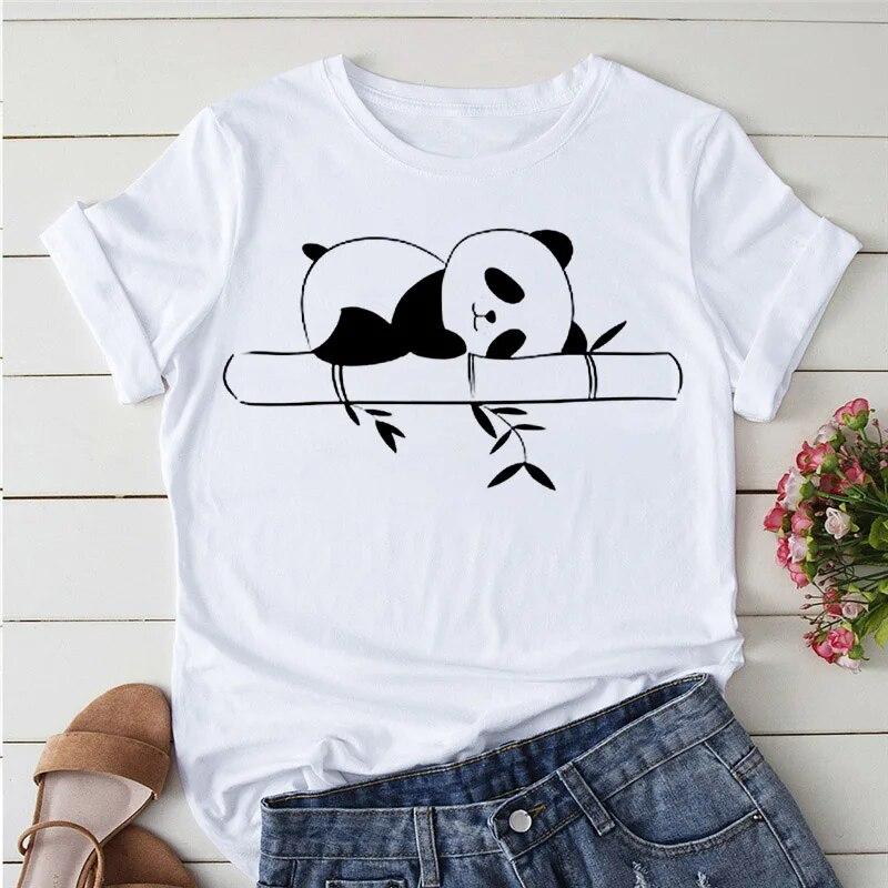 Summer Tshirts Cartoon T shirt women Kawaii Panda Yoga Print Cute Women tee-shirt Short Sleeve Tee Ladies Casual Tops T-shirt