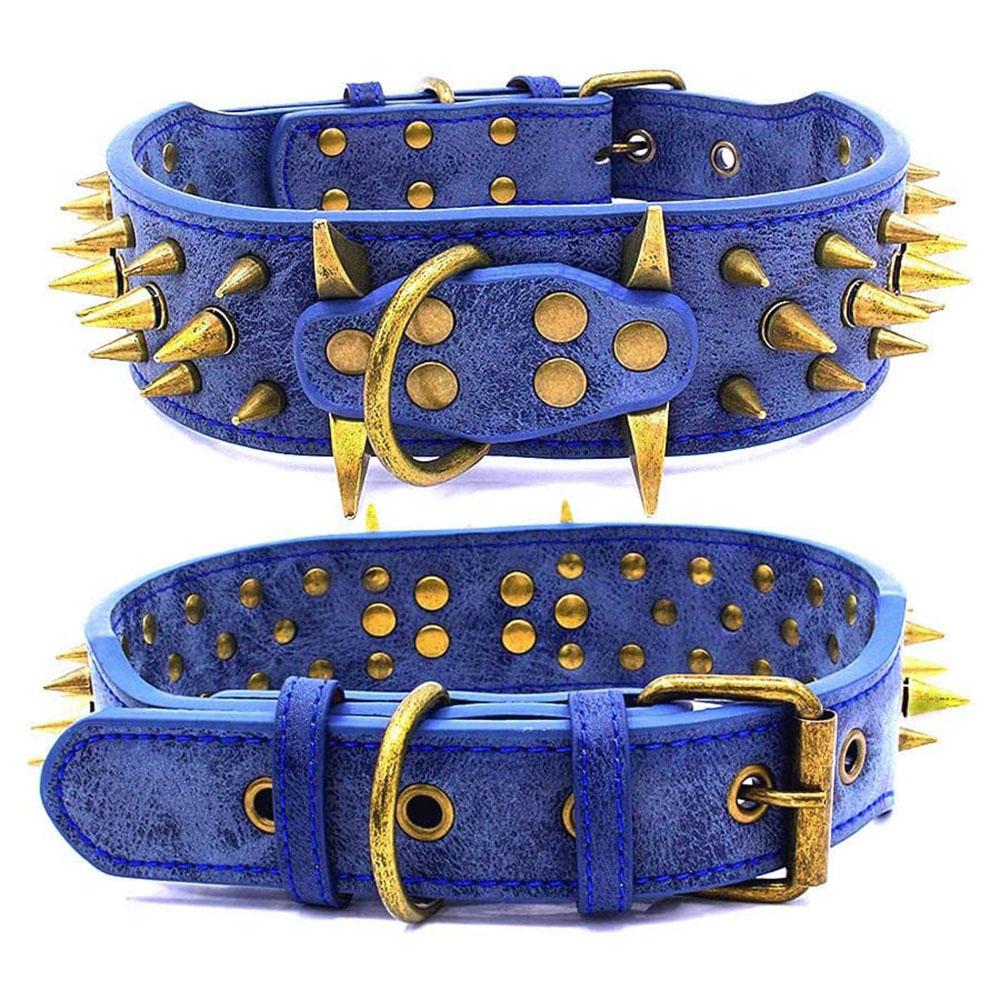 Spiked Studded Dog Collar with Large Sharp Spikes 2 Inch Wide Protect Dog's Neck from Bites Fit Pitbull Doberman German Shepherd