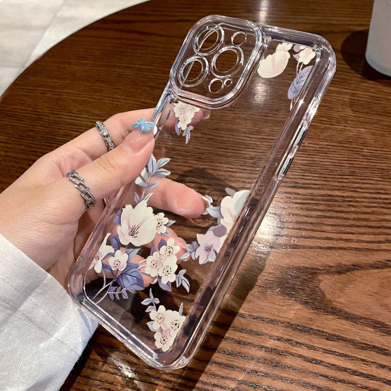Clear Phone Cover All Inclusive Floral Case For Iphone 16 15 Plus 14 13 12 Mini 11 Xs Xr 7 Samsung S24+ S23 A54 Silicone Soft Butterflies Print Cover