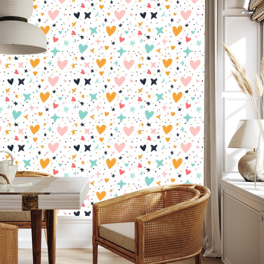 Love Wallpaper White, Coral, Cream and Mint 50x1000