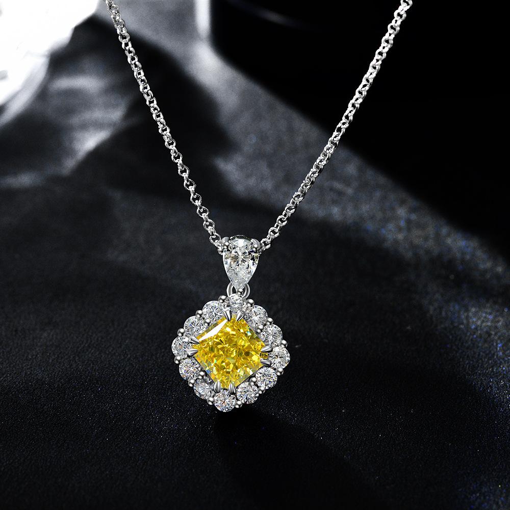 New S925 Silver Fat Square Surrounding Women's Necklace Pendant Light Luxury Exquisite Fashion High Quality Proposal Jewelry