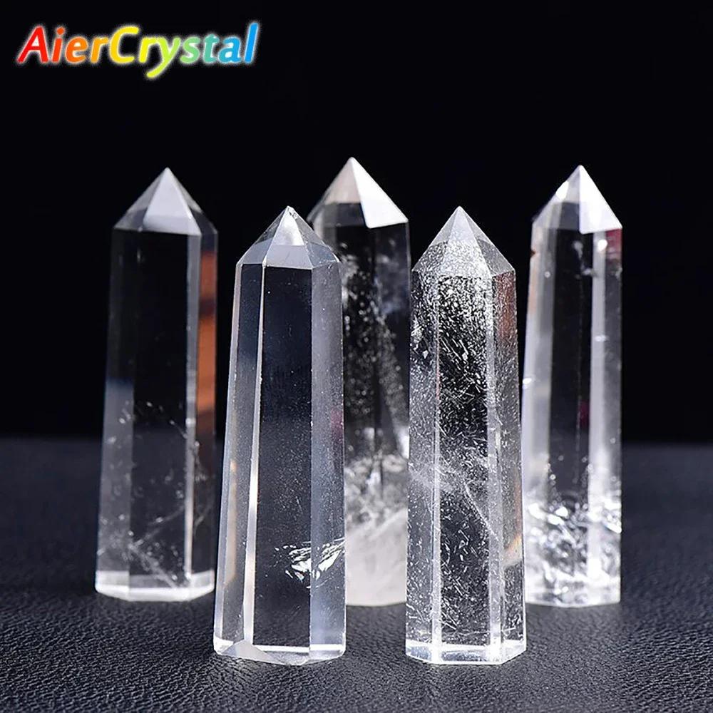 1Pc Natural Clear Quartz Column Transparency White Crystal Point Healing Stone Hexagonal Obelisk 50-80Mm Wand Stone Room Decor